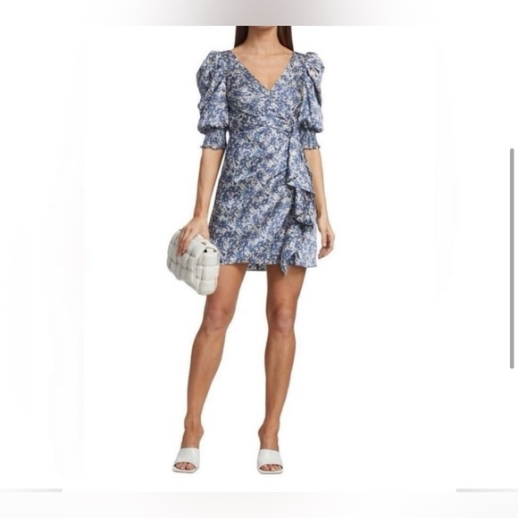 Cinq à Sept Women's Blue Lucinda Floral Print Ruffled Dress - Picture 2 of 13